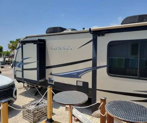 RV Trailer at Sunset